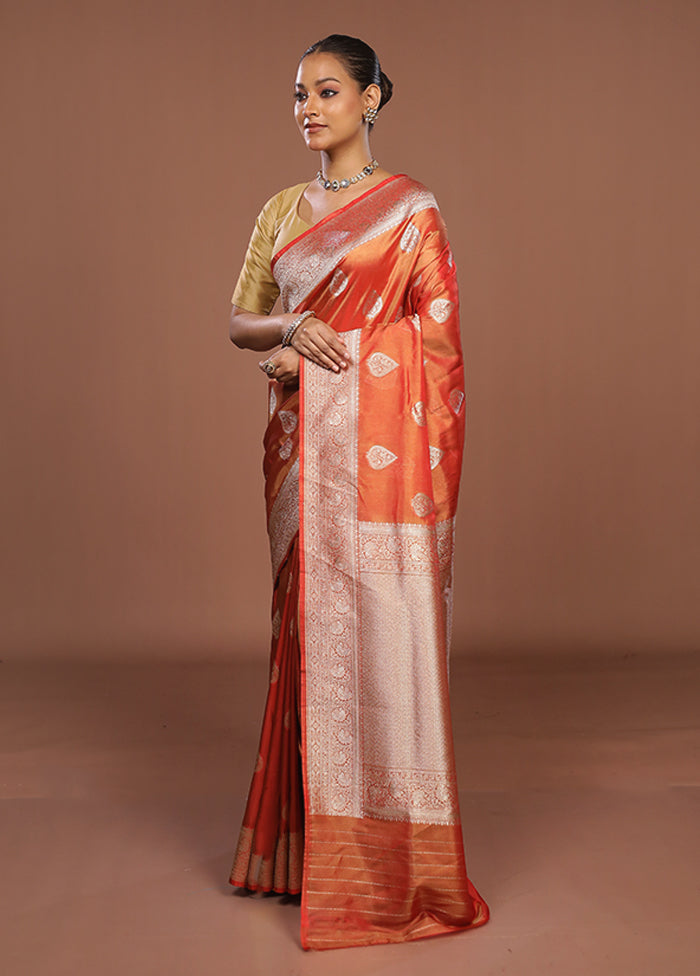 Orange Tissue Silk Saree With Blouse Piece