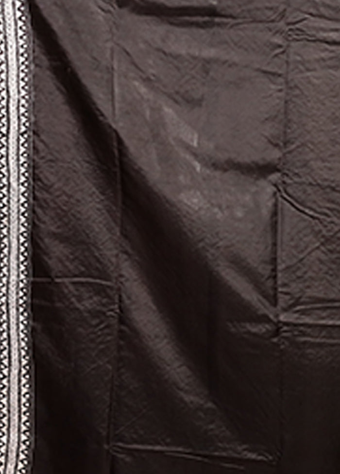 Black Handloom Kantha Stitch Pure Silk Saree With Blouse Piece