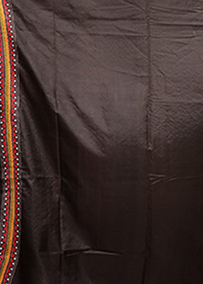 Black Handloom Kantha Stitch Pure Silk Saree With Blouse Piece