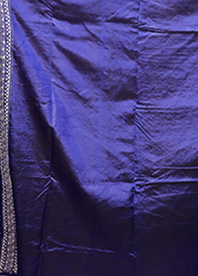 Blue Handloom Kantha Stitch Pure Silk Saree With Blouse Piece