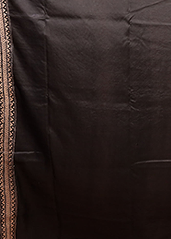 Black Handloom Kantha Stitch Pure Silk Saree With Blouse Piece