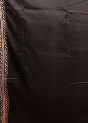 Black Handloom Kantha Stitch Pure Silk Saree With Blouse Piece