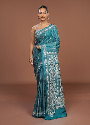 Green Handloom Kantha Stitch Pure Silk Saree With Blouse Piece