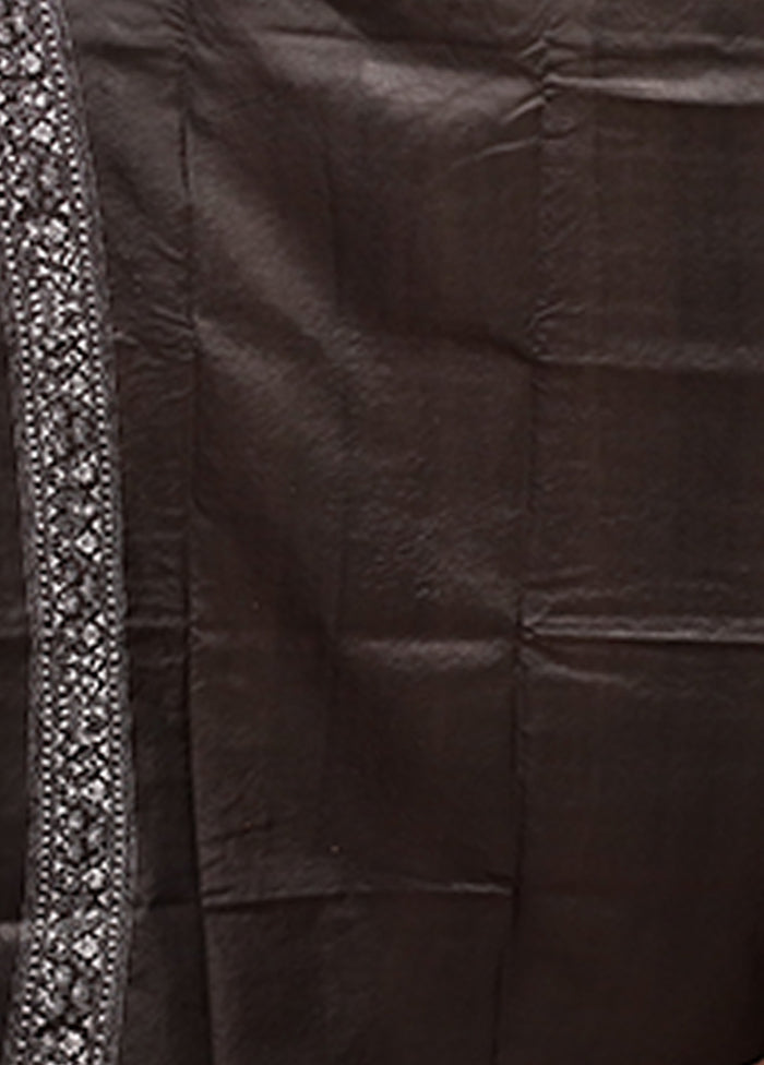 Black Handloom Kantha Stitch Pure Silk Saree With Blouse Piece