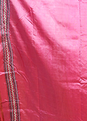 Pink Handloom Kantha Stitch Pure Silk Saree With Blouse Piece