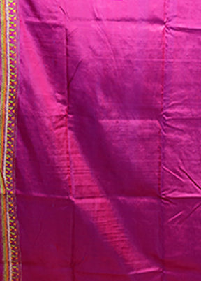 Pink Handloom Kantha Stitch Pure Silk Saree With Blouse Piece