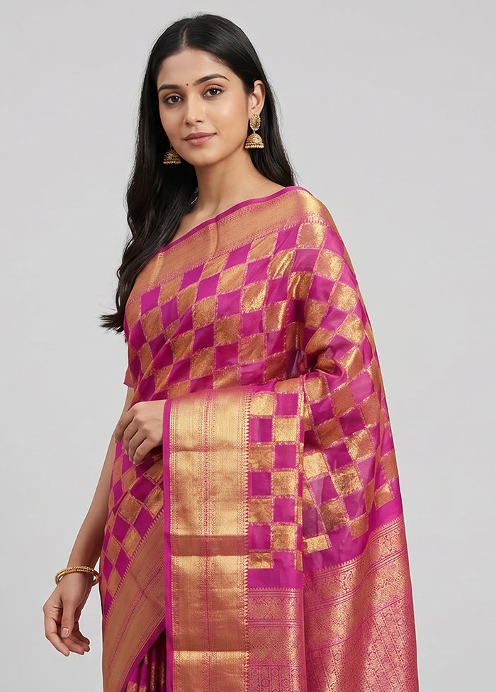 Pink Handloom Kanchipuram Pure Silk Saree With Blouse Piece