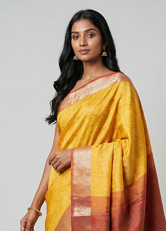 Yellow Jamewar Silk Saree With Blouse Piece