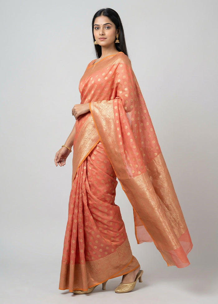 Pink Kora Silk Saree With Blouse Piece