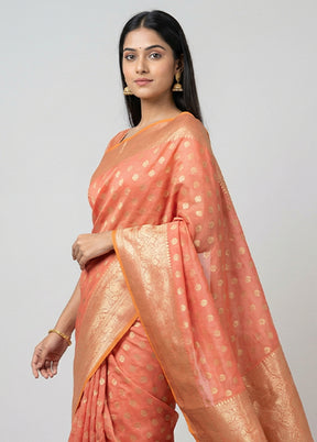 Pink Kora Silk Saree With Blouse Piece