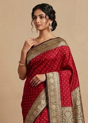 Red Kora Silk Saree With Blouse Piece