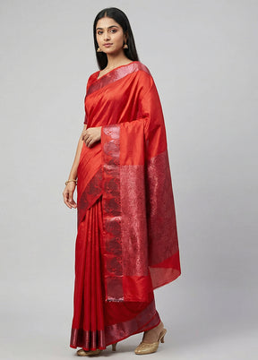 Red Kanjivaram Silk Saree With Blouse Piece