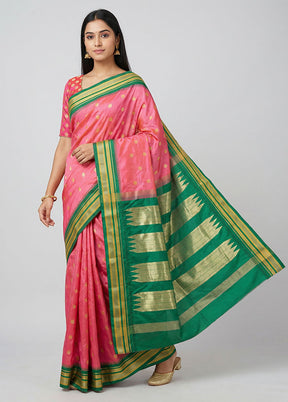 Pink Kanjivaram Silk Saree With Blouse Piece