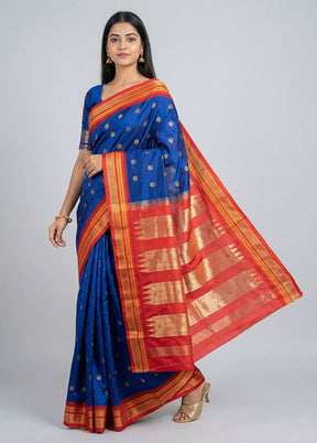 Blue Kanjivaram Silk Saree With Blouse Piece