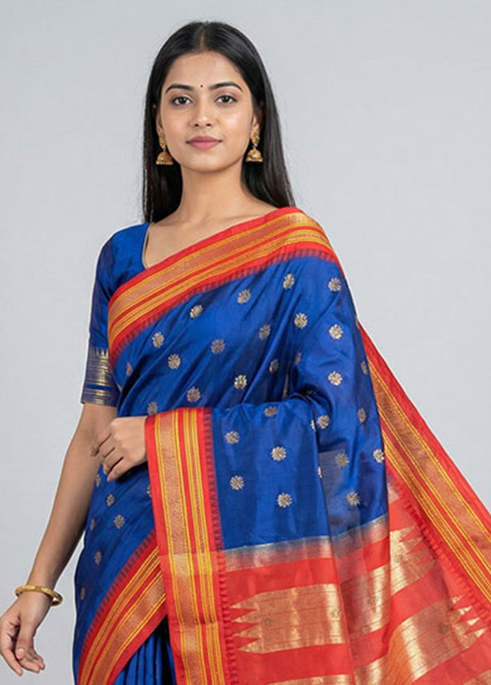 Blue Kanjivaram Silk Saree With Blouse Piece