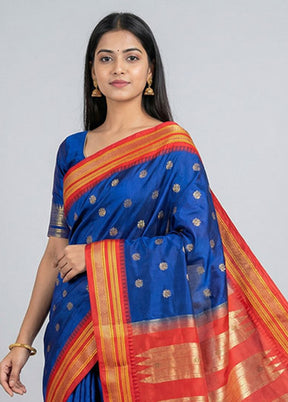 Blue Kanjivaram Silk Saree With Blouse Piece