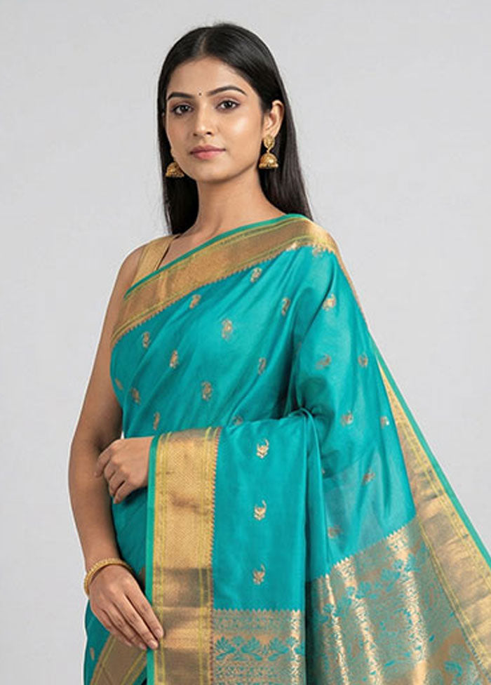 Blue Kanjivaram Silk Saree With Blouse Piece