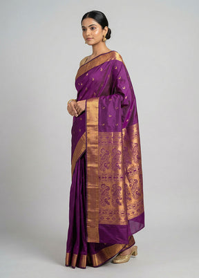 Purple Kanjivaram Silk Saree With Blouse Piece