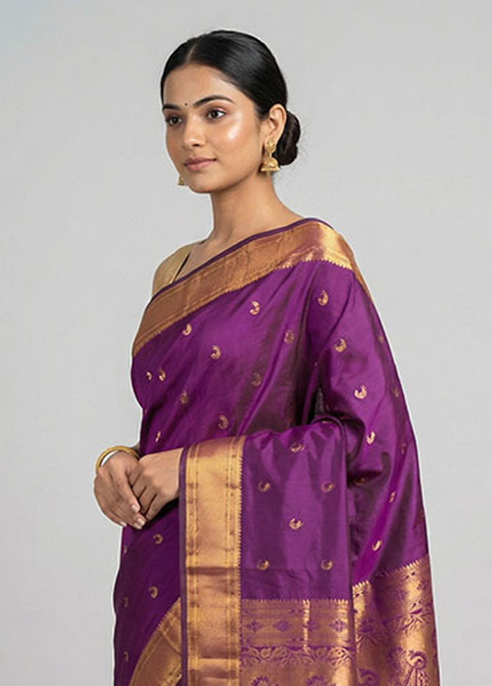 Purple Kanjivaram Silk Saree With Blouse Piece