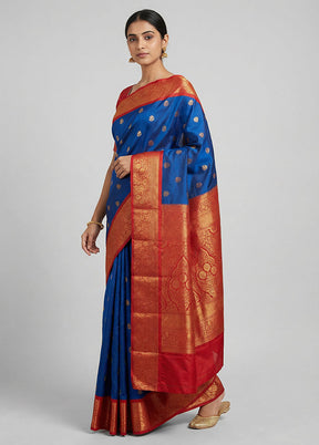 Blue Kanjivaram Silk Saree With Blouse Piece