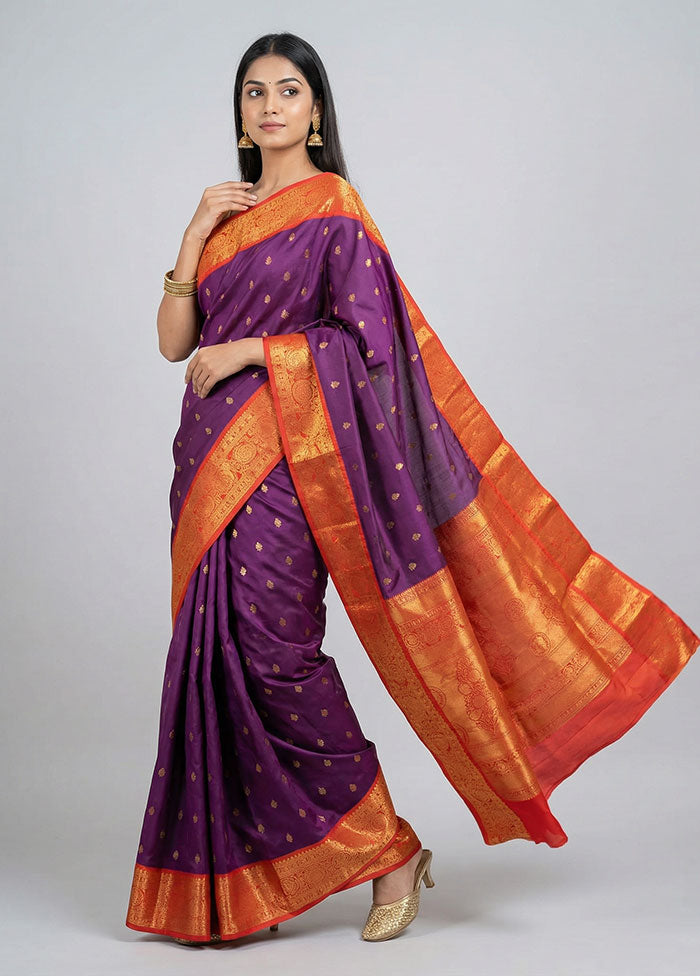Purple Kanjivaram Silk Saree With Blouse Piece