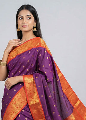 Purple Kanjivaram Silk Saree With Blouse Piece