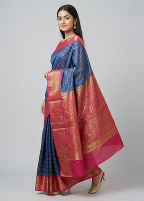 Blue Kanjivaram Silk Saree With Blouse Piece