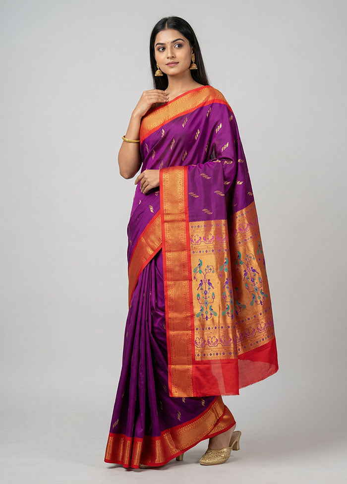 Purple Kanjivaram Silk Saree With Blouse Piece