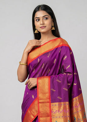 Purple Kanjivaram Silk Saree With Blouse Piece