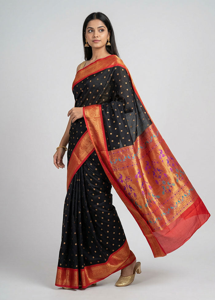 Black Kanjivaram Silk Saree With Blouse Piece