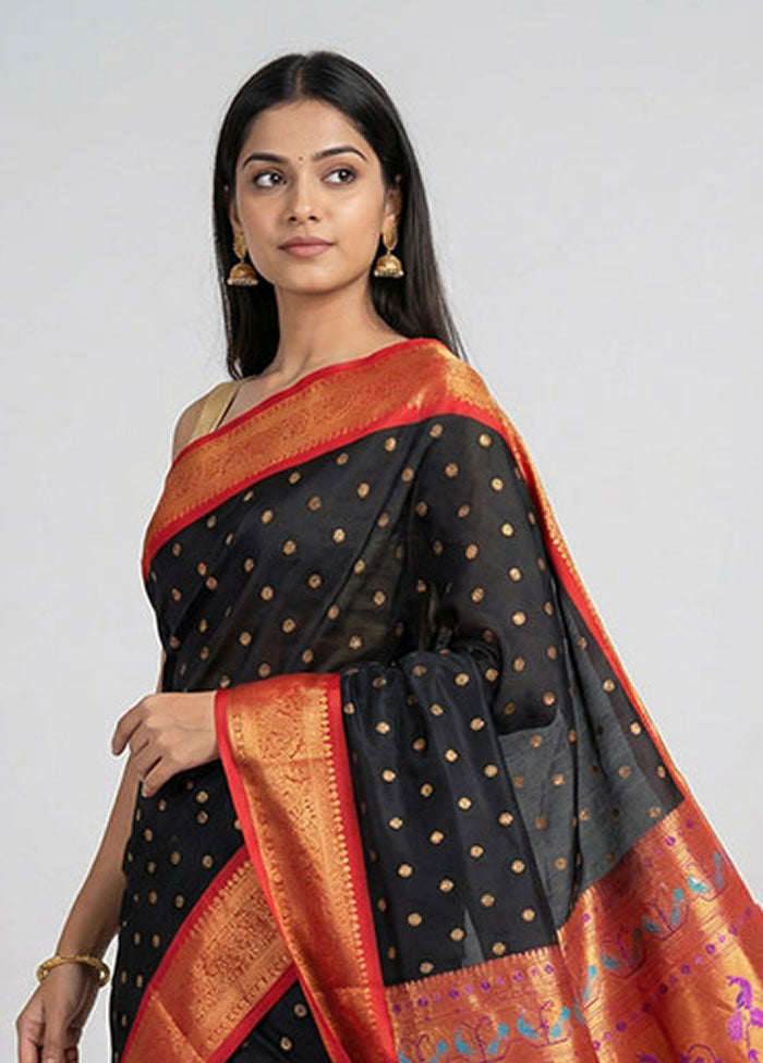 Black Kanjivaram Silk Saree With Blouse Piece