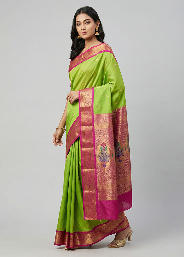 Green Kanjivaram Silk Saree With Blouse Piece
