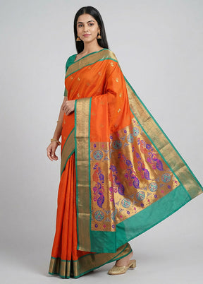 Rust Kanjivaram Silk Saree With Blouse Piece