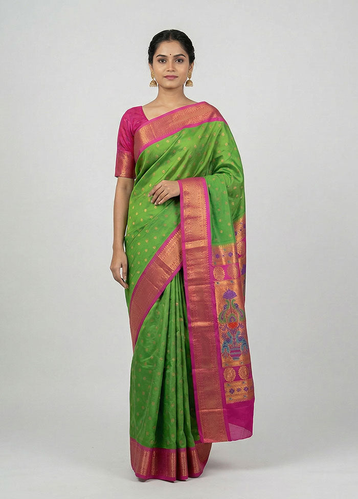 Green Kanjivaram Silk Saree With Blouse Piece