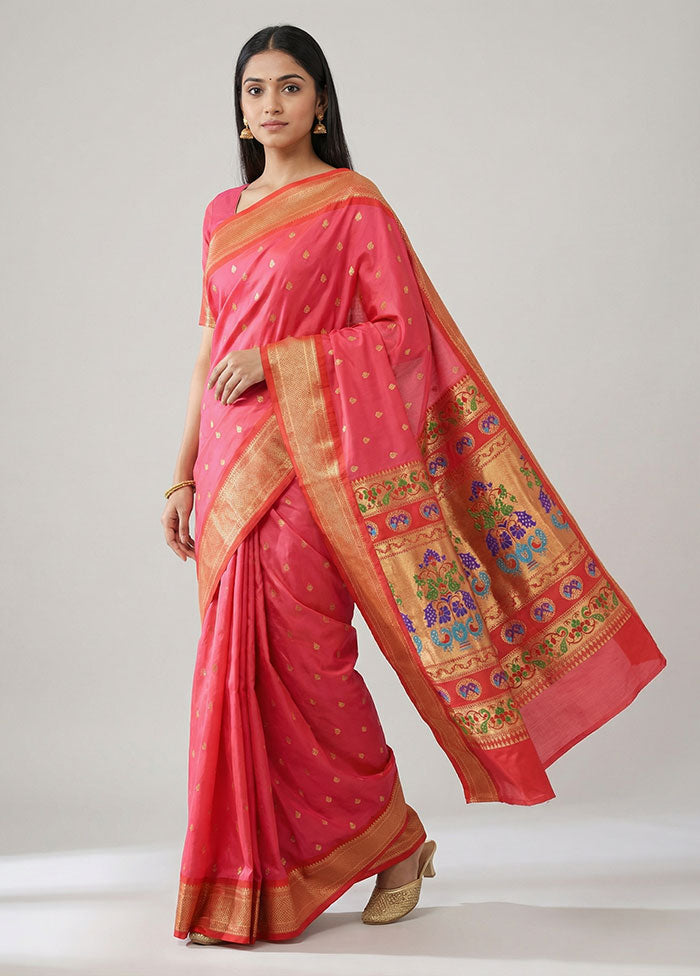 Pink Kanjivaram Silk Saree With Blouse Piece