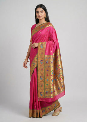 Pink Kanjivaram Silk Saree With Blouse Piece