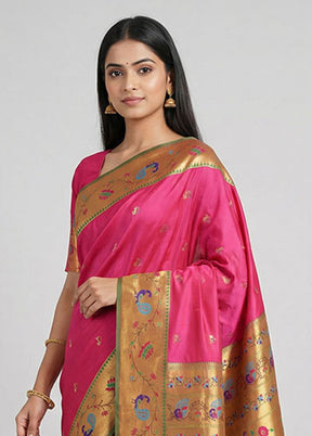 Pink Kanjivaram Silk Saree With Blouse Piece