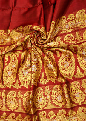 Maroon Handloom Baluchari Pure Silk Saree With Blouse Piece