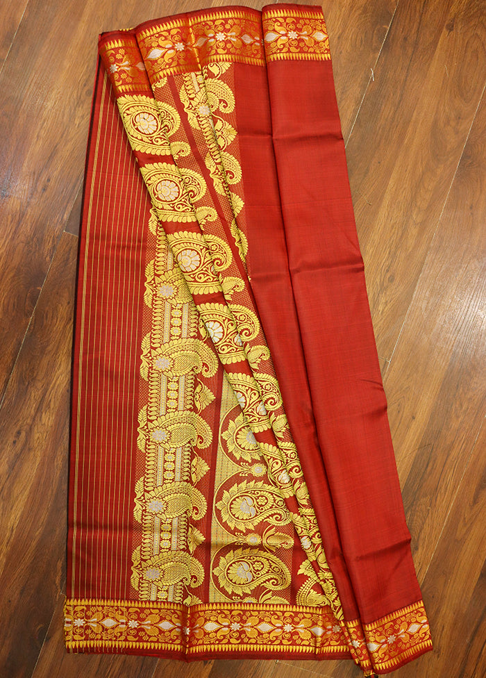 Maroon Handloom Baluchari Pure Silk Saree With Blouse Piece