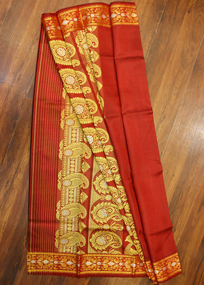 Maroon Handloom Baluchari Pure Silk Saree With Blouse Piece
