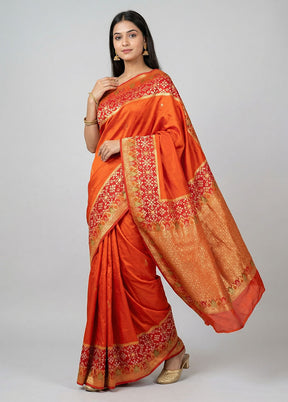 Red Dupion Silk Saree With Blouse Piece