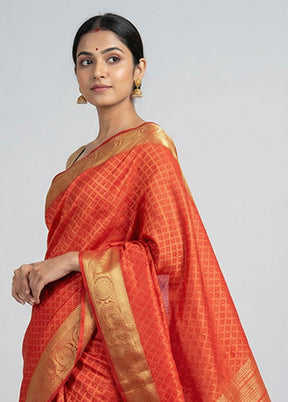Red Dupion Silk Saree With Blouse Piece
