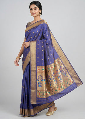 Blue Kanjivaram Silk Saree With Blouse Piece