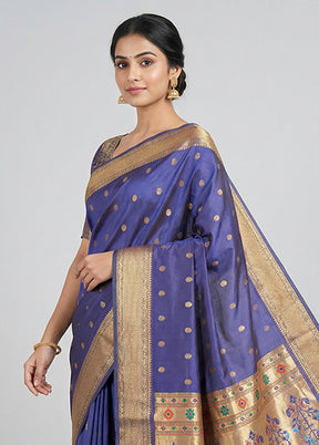 Blue Kanjivaram Silk Saree With Blouse Piece