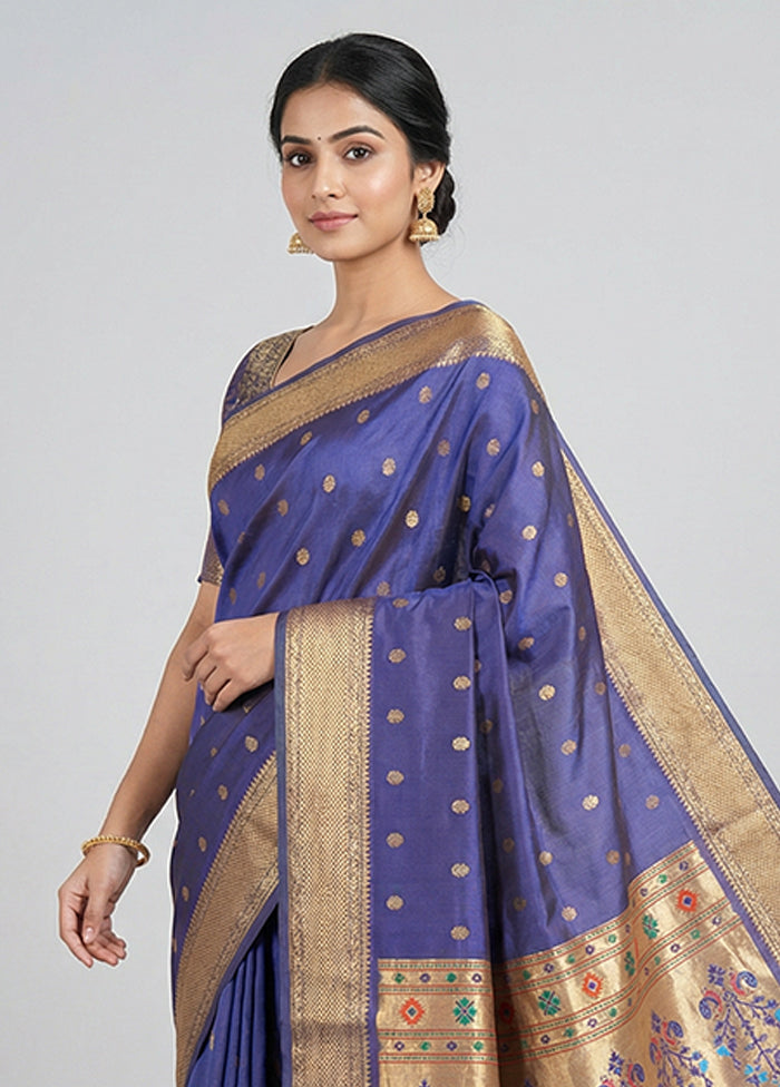 Blue Kanjivaram Silk Saree With Blouse Piece