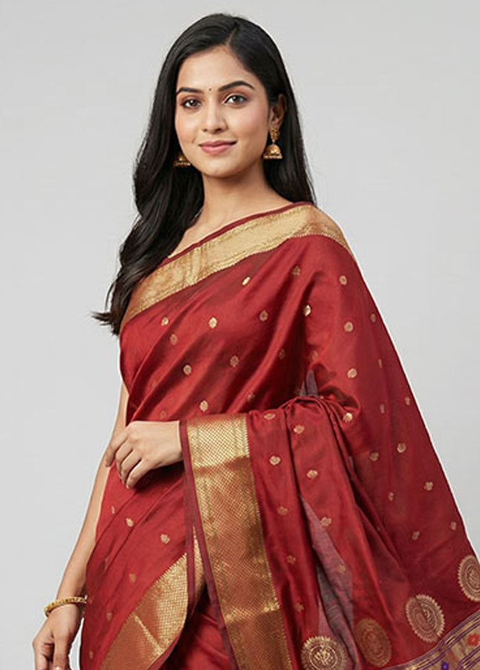 Maroon Kanjivaram Silk Saree With Blouse Piece