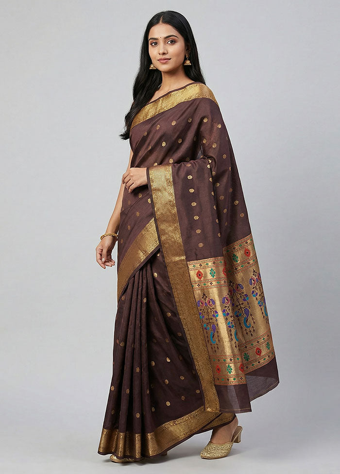 Brown Kanjivaram Silk Saree With Blouse Piece