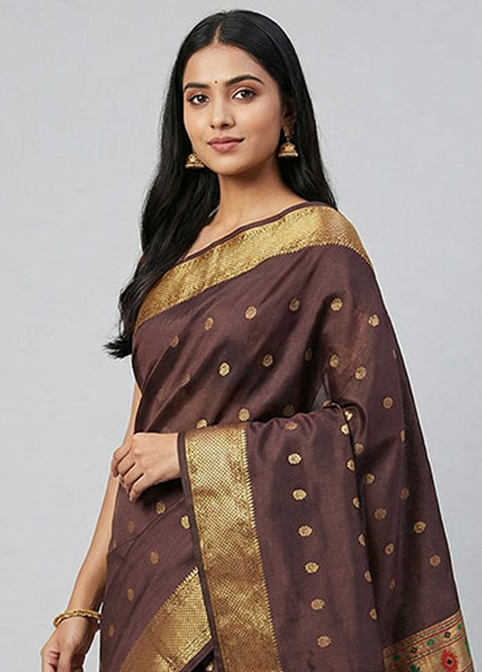 Brown Kanjivaram Silk Saree With Blouse Piece