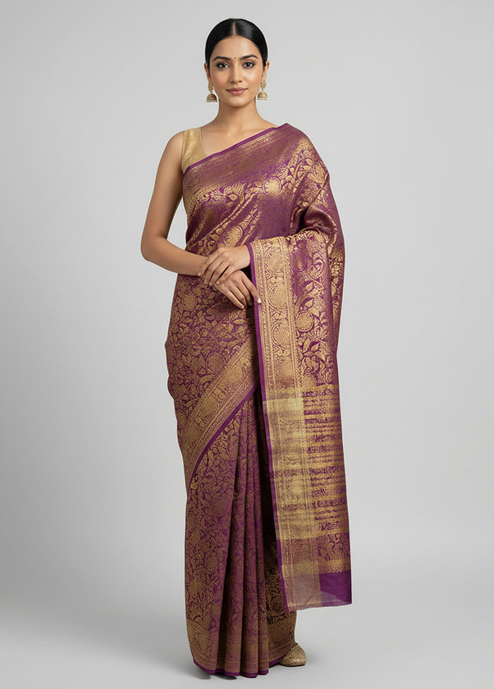 Purple Dupion Silk Saree With Blouse Piece