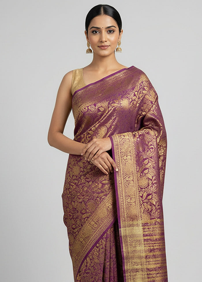Purple Dupion Silk Saree With Blouse Piece